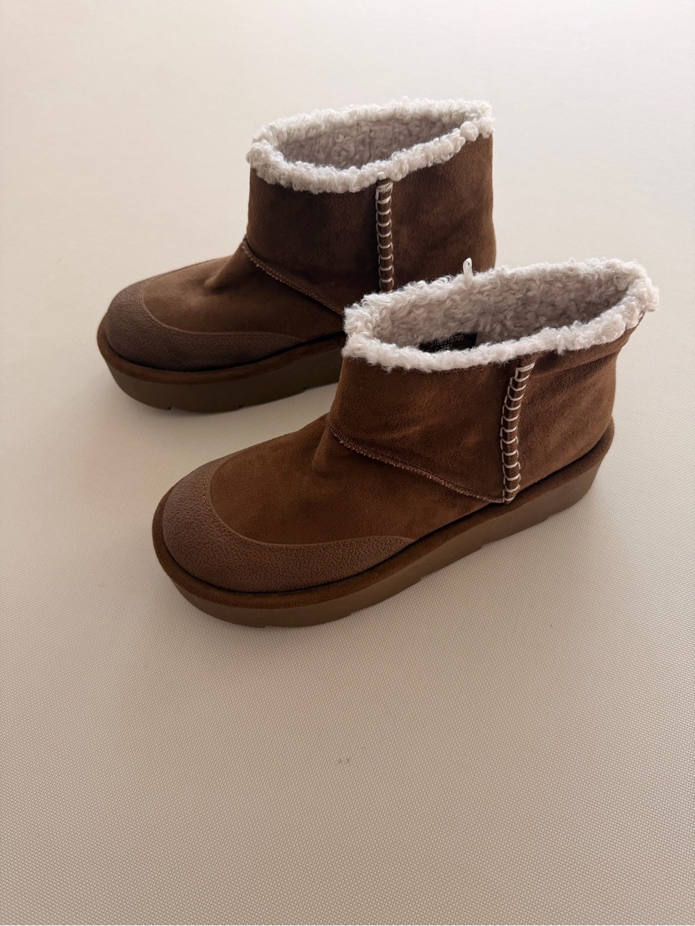 Zara Brown Suede Sherpa Cuff Ankle Booties